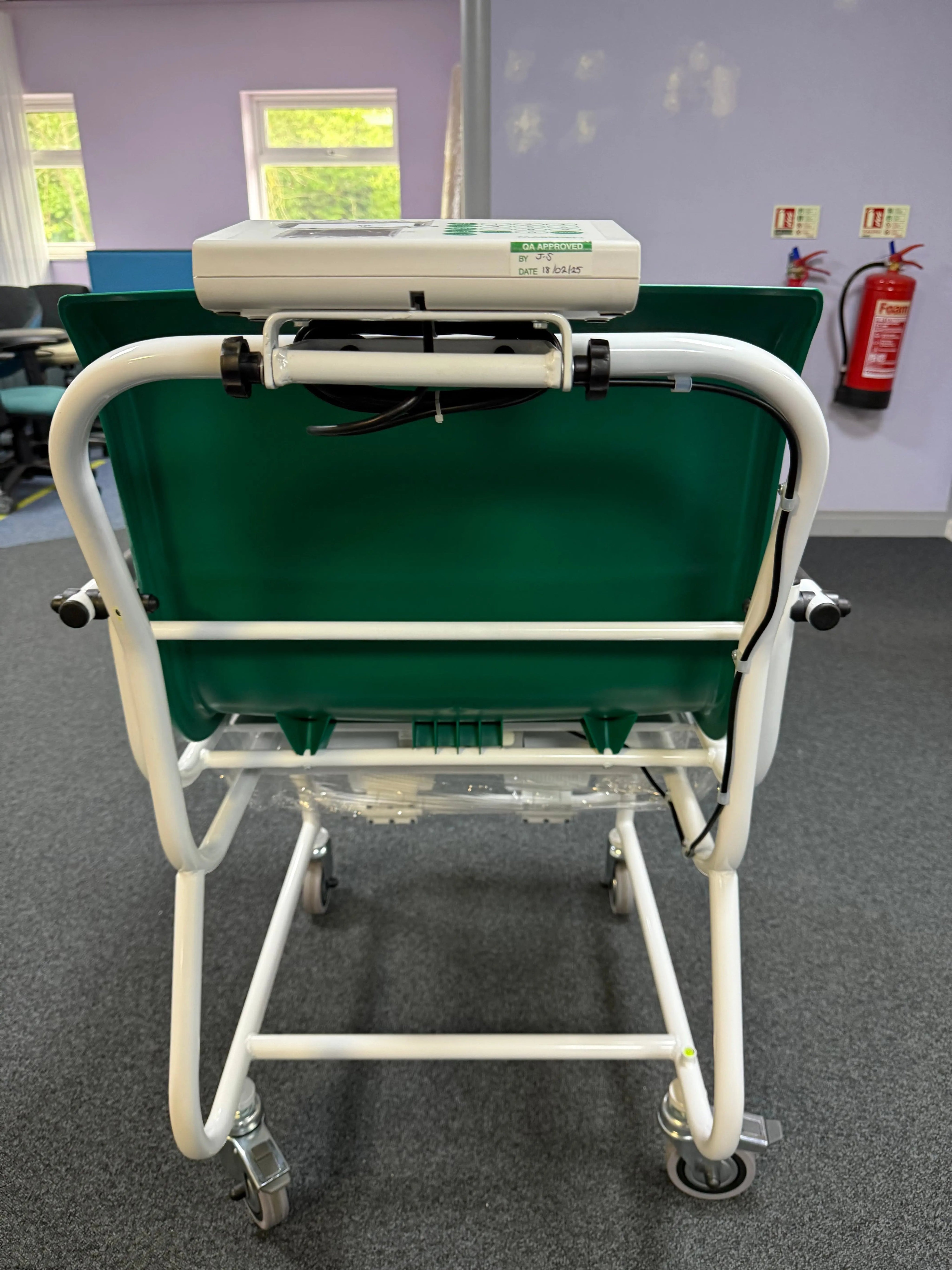 Back view of Marsden M-200 high-capacity digital chair scale with footrests and armrests