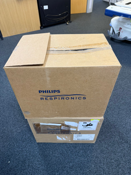 Box of Philips Trilogy Evo setup with external flow sensor and hose