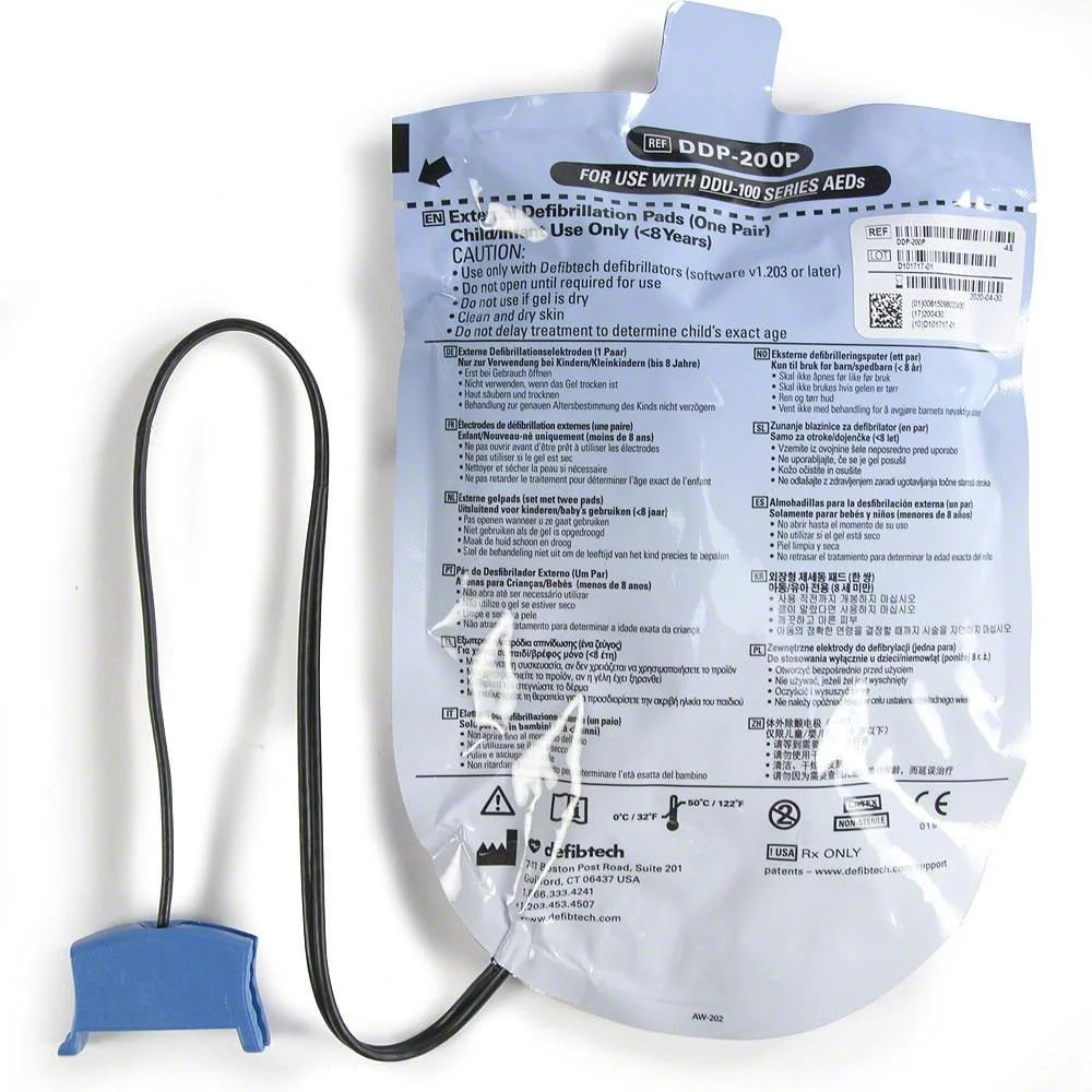 Paediatric electrode pads with pre-attached cable