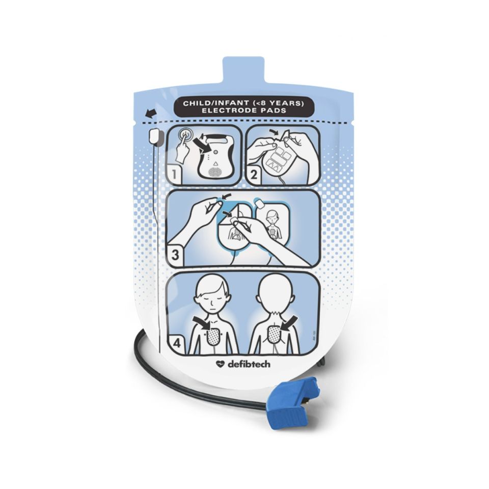 Defibtech child AED defibrillation pads in sealed packaging