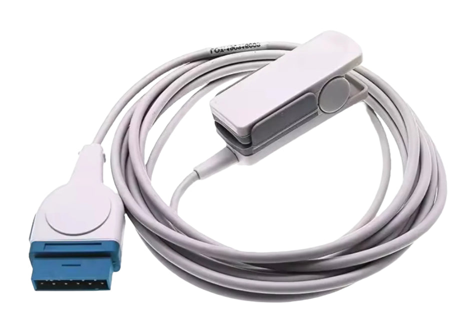 GE-compatible SpO₂ sensor with 11-pin connector and adult clip