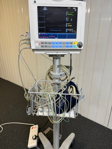 GE Carescape B20 patient monitor displaying waveforms on screen
