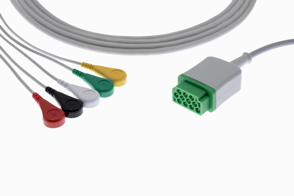 GE Marquette Patient Monitor 11 Pin Snap ECG Cable with 5-Lead Snap