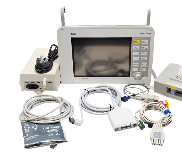 Infinity Delta showing ECG, SpO₂, NIBP and temperature readings