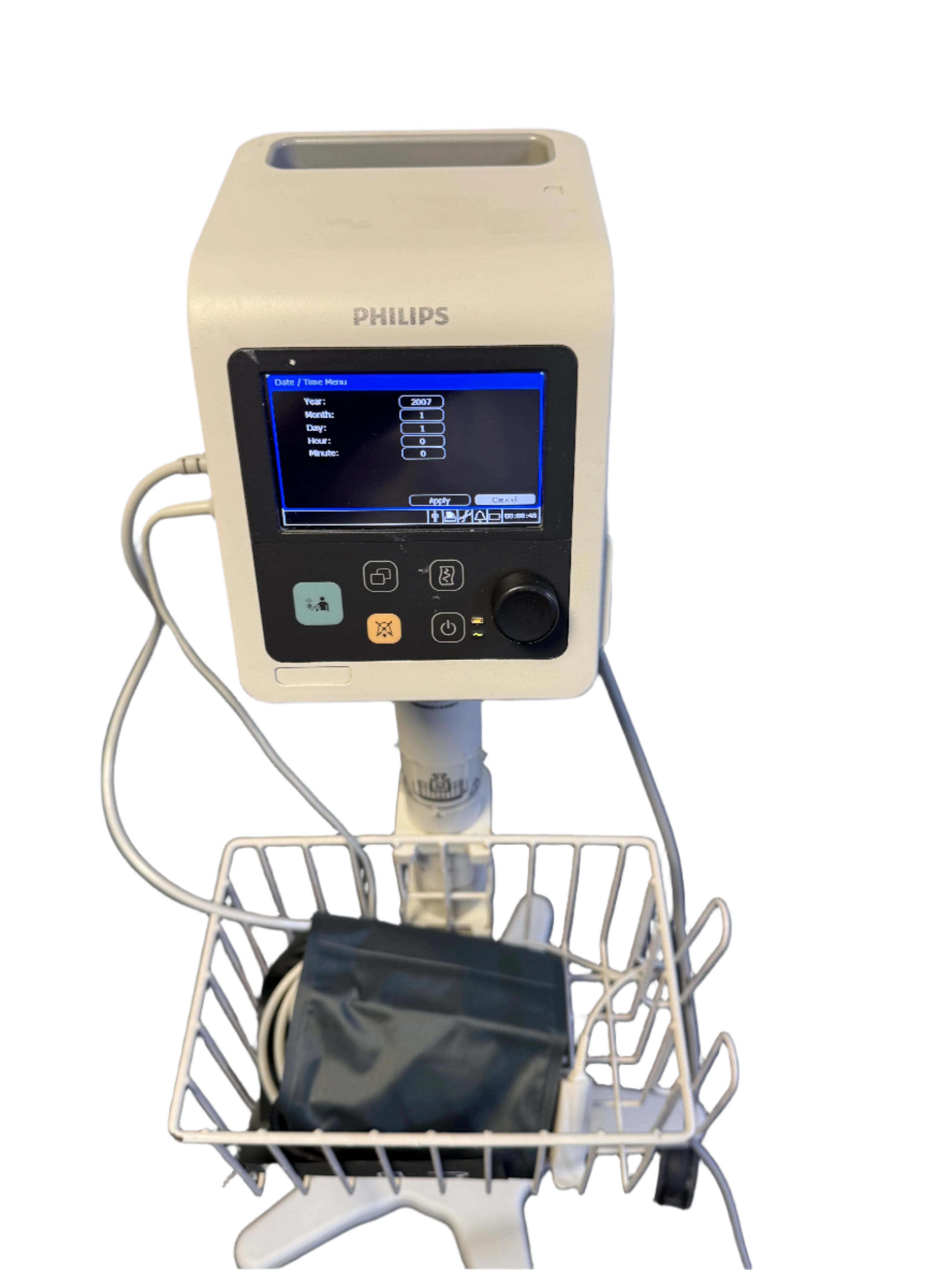 Philips SureSign VS2+ patient monitor with SpO₂ and NIBP cables