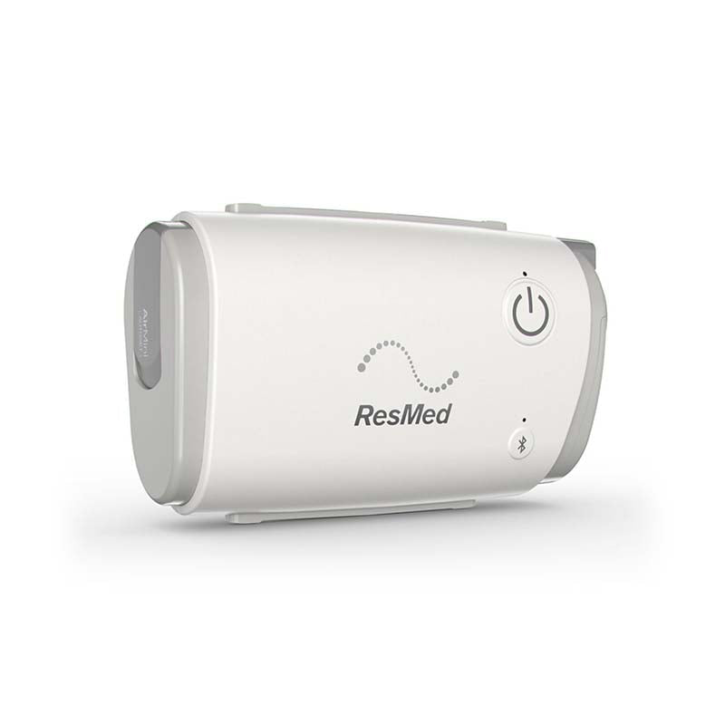 ResMed AirMini AutoSet Travel CPAP device on a white background