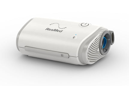 ResMed AirMini AutoSet Travel CPAP device on a white background