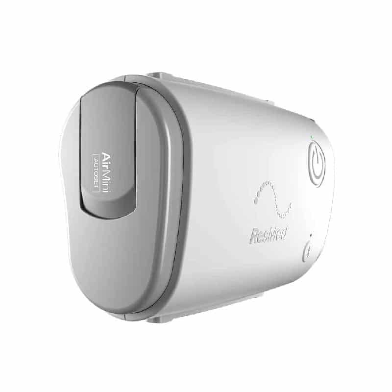 ResMed AirMini AutoSet Travel CPAP device on a white background