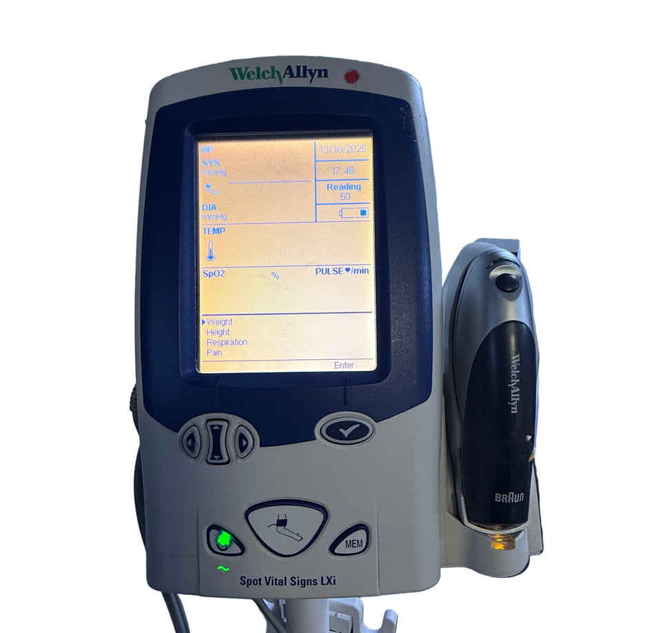 Welch Allyn LXI Spot Vital Signs Monitor on Stand with Power Supply and Accessories Welch Allyn