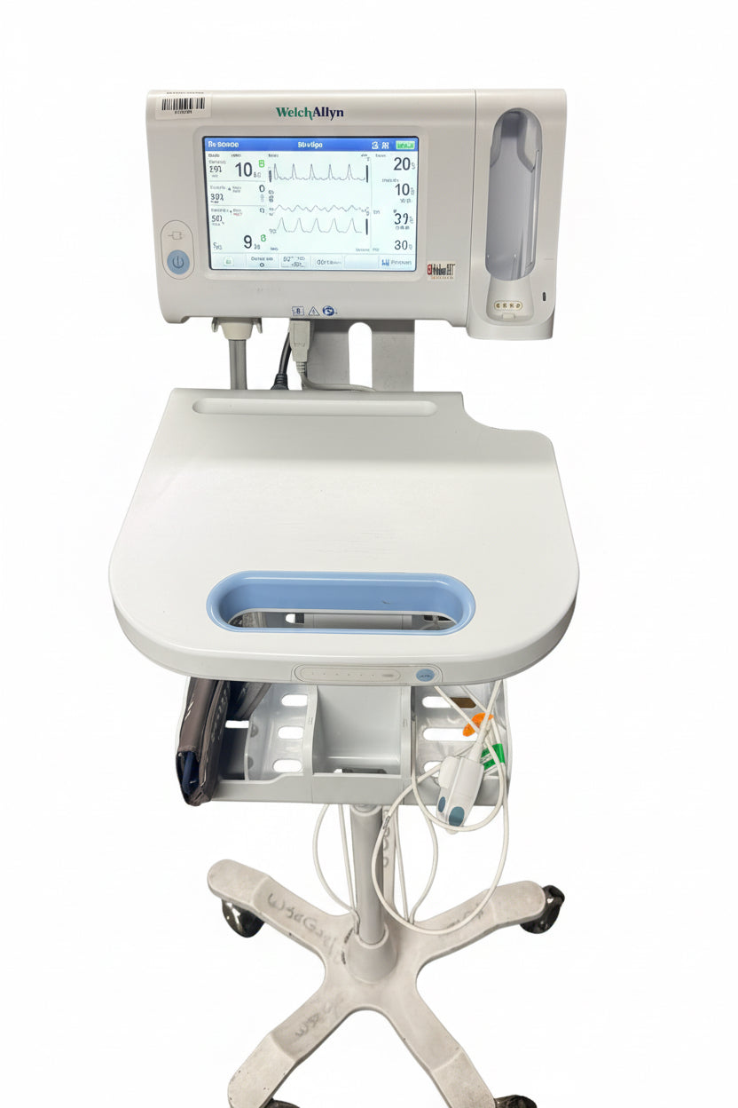 Welch Allyn 75ME Connex Monitor and Welch Allyn 7000-APM Accessory Power Management Unit on Rollstand SelfiMed UK