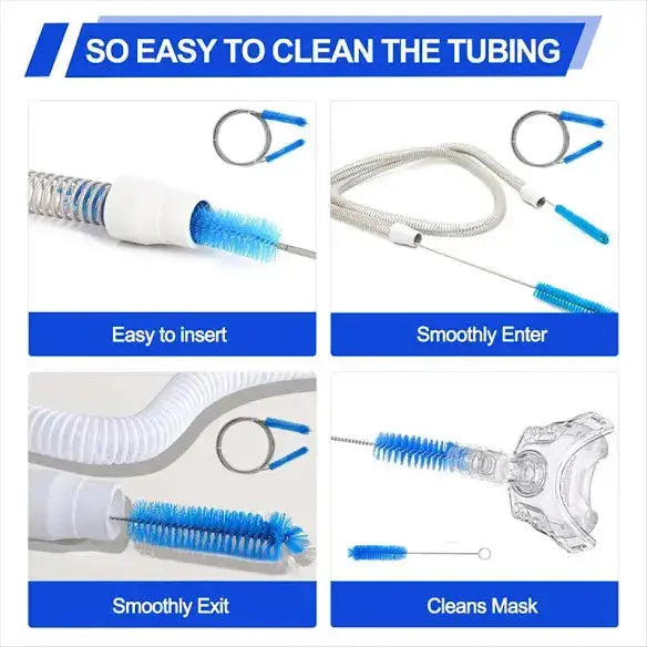Cleaning tool with blue bristles for tubing, showing ease of use on a white background.