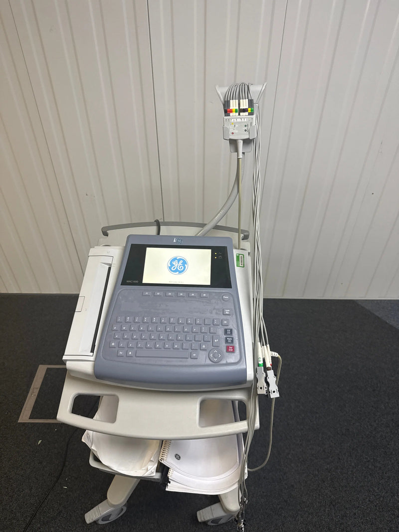 GE Mac 1600 ECG machine with ECG Leads and Trolley Stand GE Healthcare
