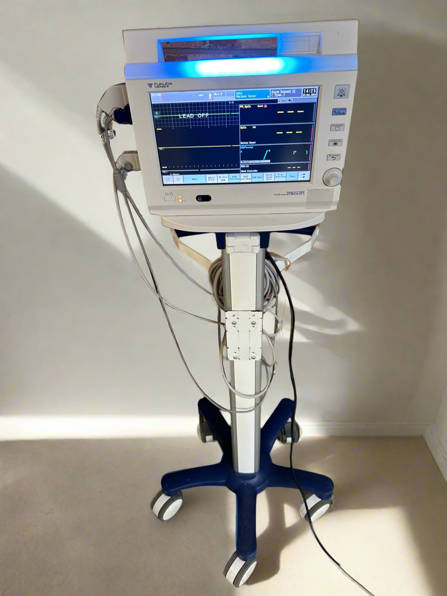 Fukuda Denshi Dynascope DS-8100 Bedside Monitor with accessories on Trolley Stand