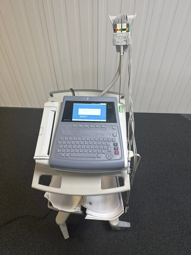 GE Mac 1600 ECG machine with ECG Leads and Trolley Stand GE Healthcare