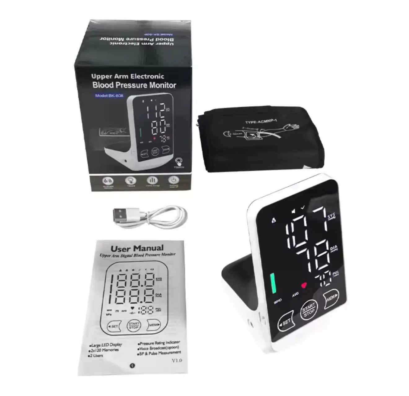 Voice Tonometer Portable LED Upper Arm Smart Blood Pressure Monitor SelfiMed UK