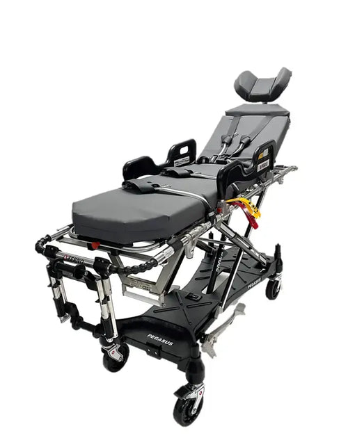Ferno Pegasus Hydraulic Ambulance Stretcher fully extended for patient transport

