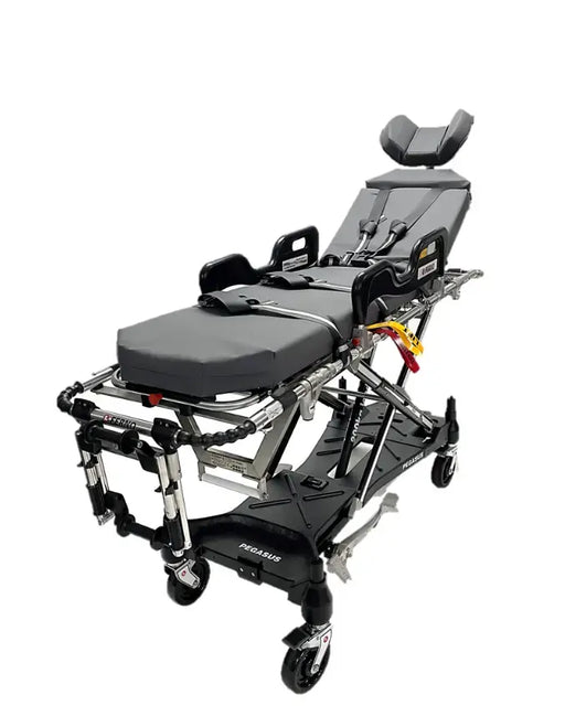 Ferno Pegasus Hydraulic Ambulance Stretcher fully extended for patient transport

