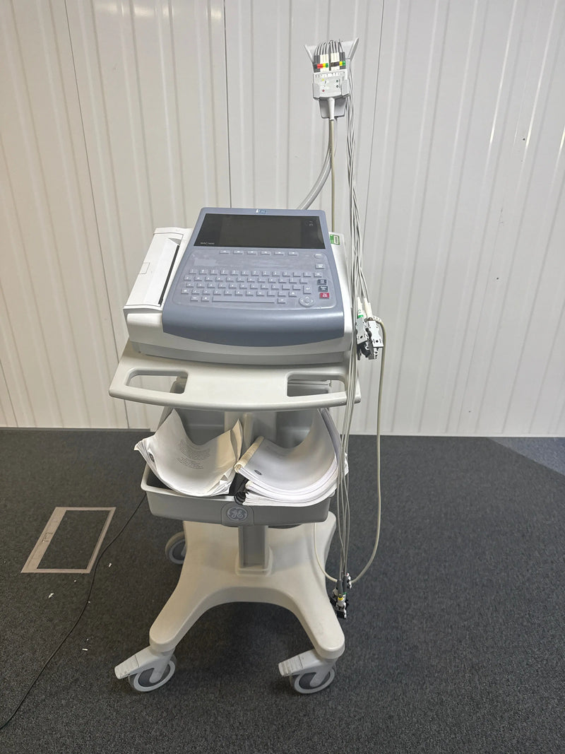 GE Mac 1600 ECG machine with ECG Leads and Trolley Stand GE Healthcare