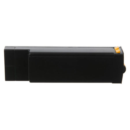 Black rectangular object with a yellow component on a white background