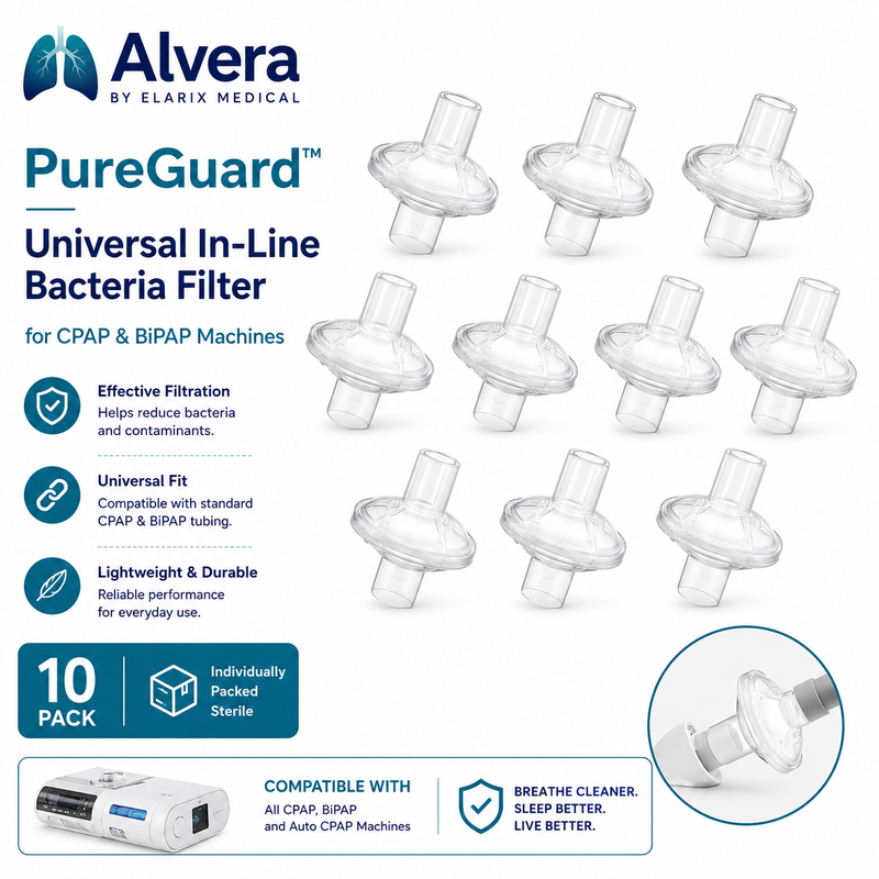 ALVERA PureGuard™ Universal In-Line Bacteria Filter for CPAP & BiPAP Machines SelfiMed UK