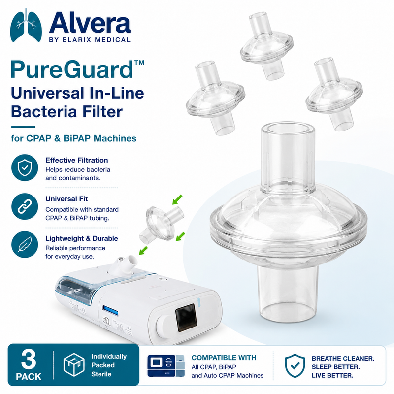 ALVERA PureGuard™ Universal In-Line Bacteria Filter for CPAP & BiPAP Machines SelfiMed UK