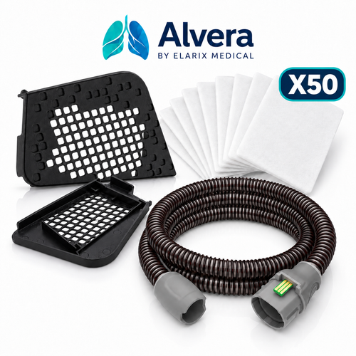 Alvera AirSense 10 Replacement Kit – ThermaAir 10 Heated Tube, AirGuard Filter Cover 2-Pack & PureFlow 10 Filters 50-Pack