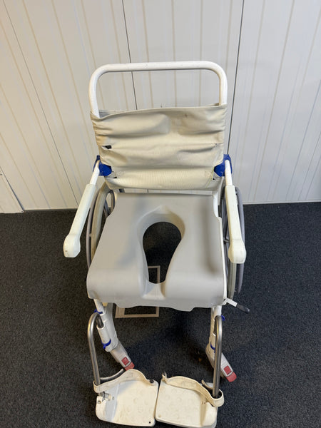 Aquatec Ocean Ergo XL bariatric commode chair with large rear wheels for independent mobility