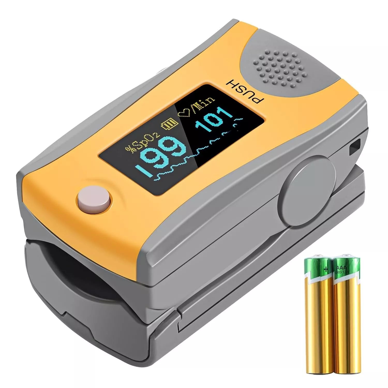 BLT M70 Finger Pulse Oximeter displaying SpO2 and pulse rate