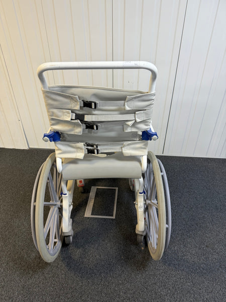 Back view of Aquatec Ocean Ergo XL shower chair with height-adjustable footrests