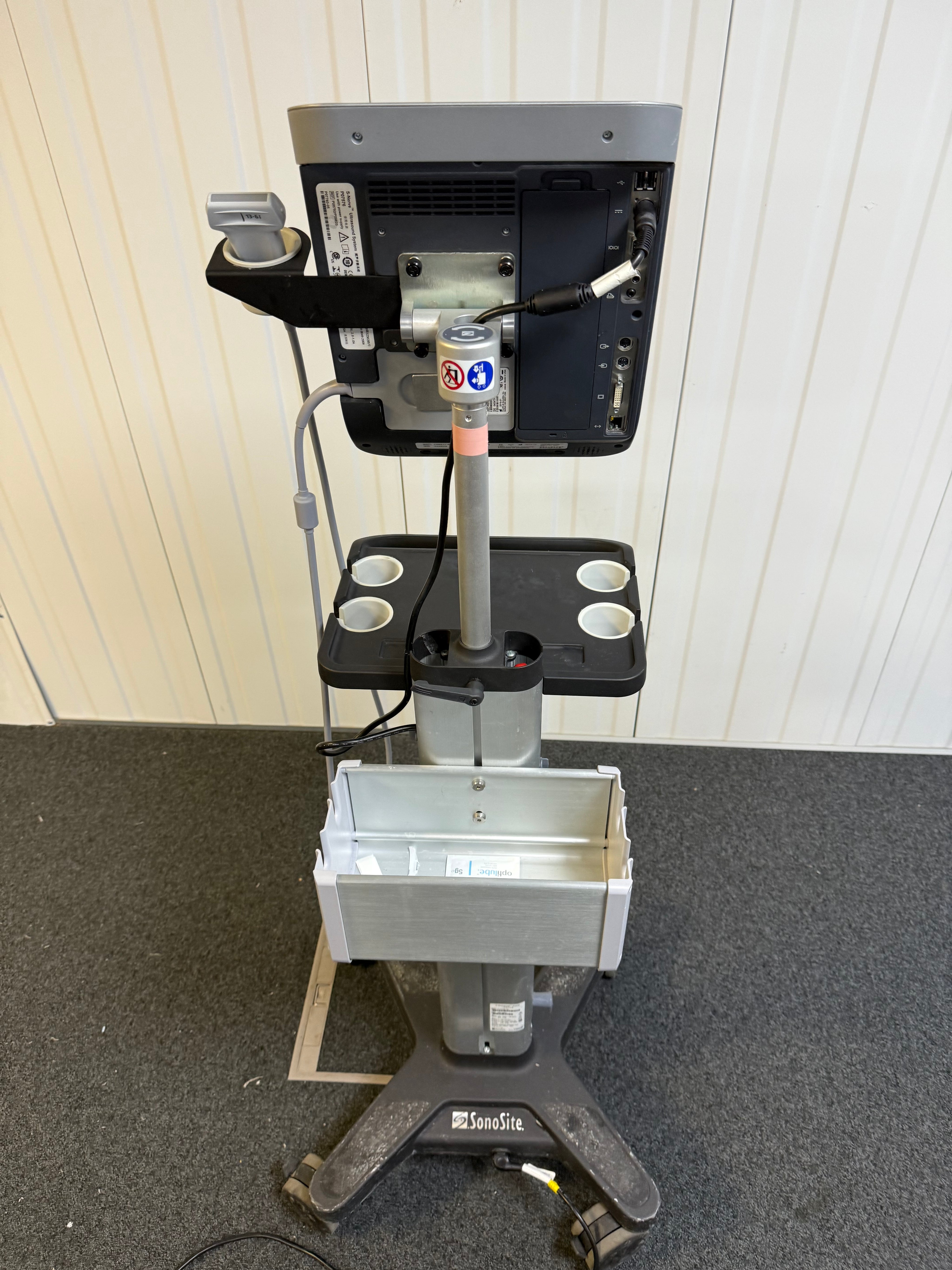 Back view of Sonosite V-Universal trolley with ultrasound