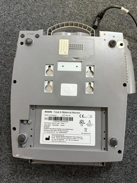 Bottom view of Edan F9 Express showing dual fetal heart rate waveform display