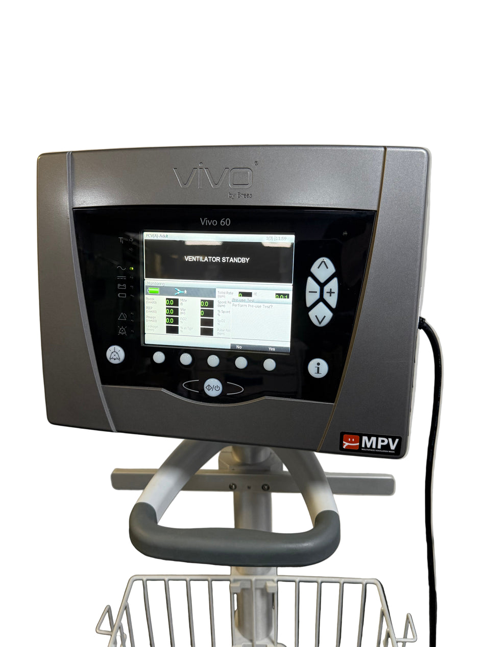 Breas Vivo 60 ventilator on rollstand for hospital use