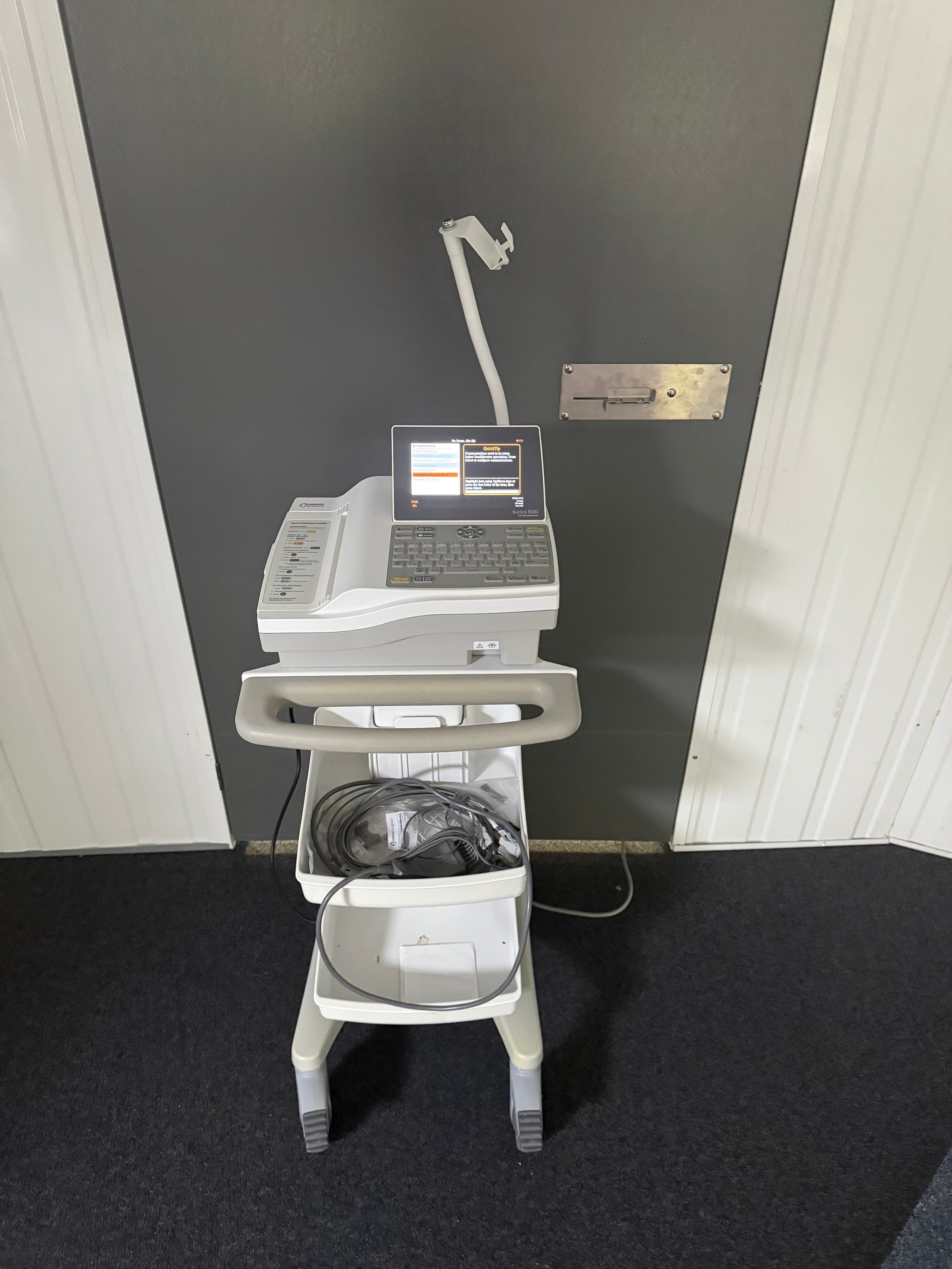 Cardiac Science Burdick 8500 ECG Recorder on Trolley with 12-Leads ECG Cable