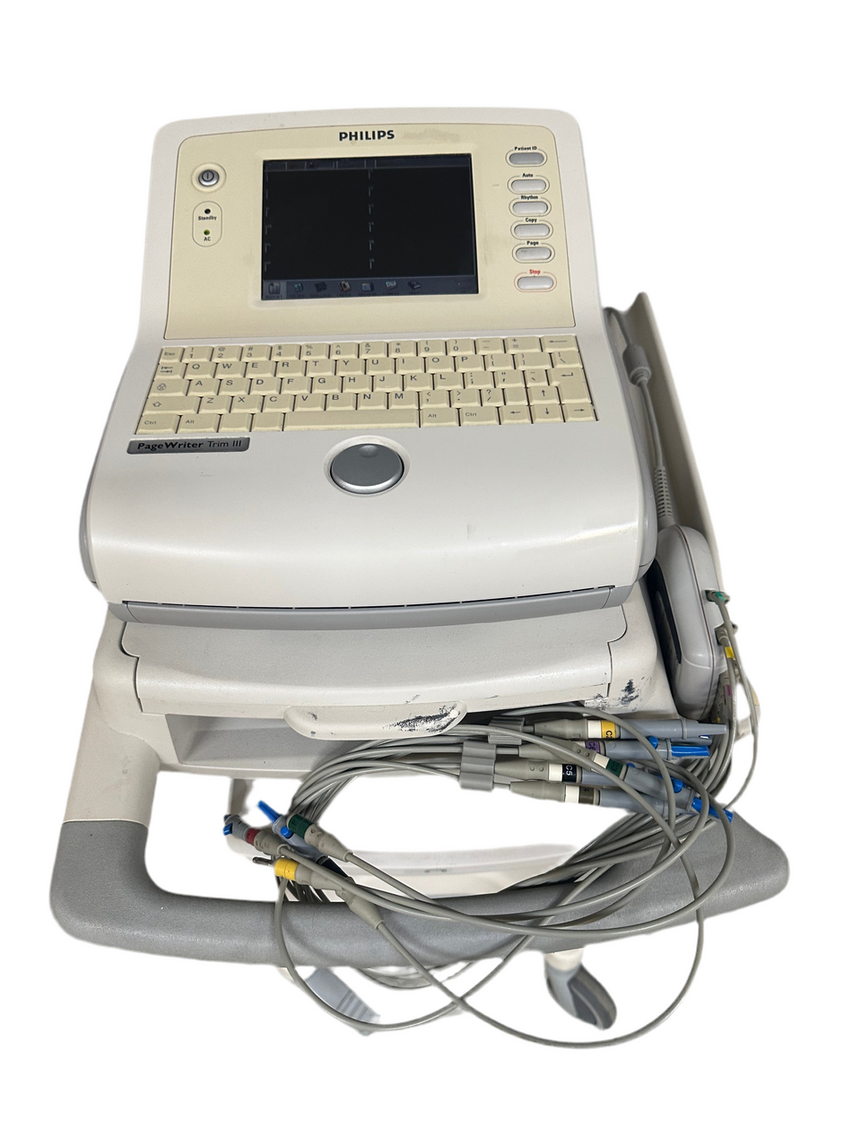 Philips PageWriter Trim II ECG Machine on Stand with 10 Lead ECG Leads