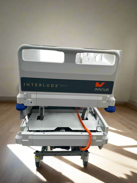 Close-up of the durable and lightweight frame of the Innova Interlude NewCare V3 hospital bed.