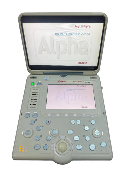 Esaote MyLab Alpha portable ultrasound system on a desk.