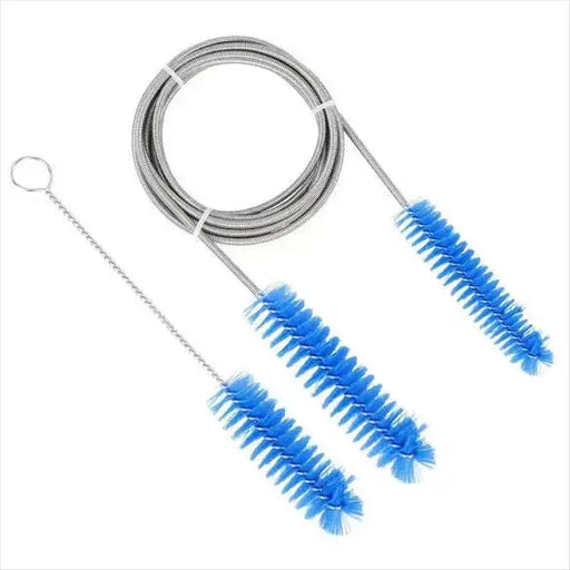 Flexible 155cm CPAP tube cleaning brush coiled on white background