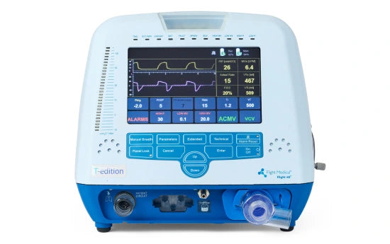 Flight 60 Ventilator in home care setting with patient support.