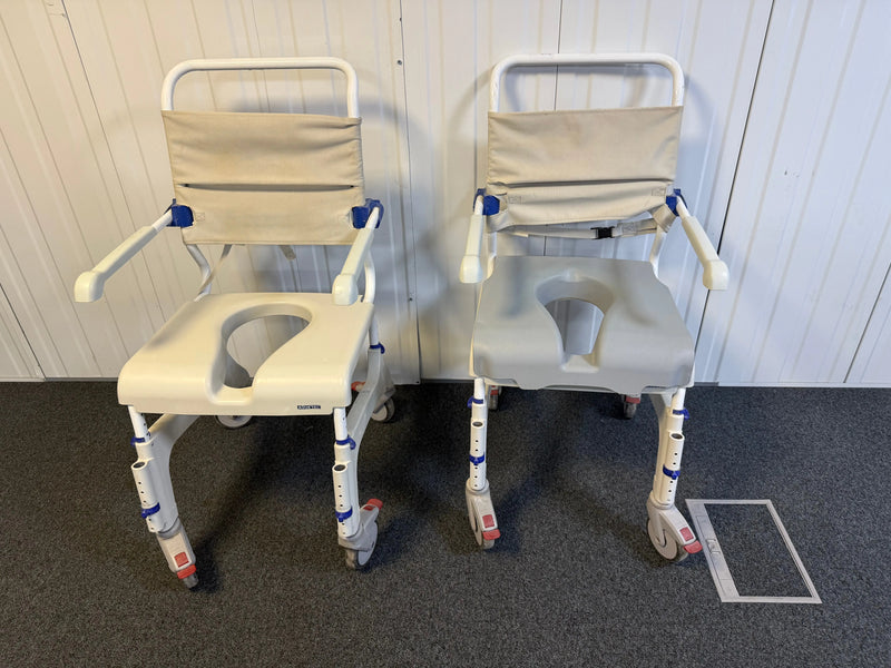 Front-facing Aquatec Ocean Ergo XL Shower Commode Chair highlighting 5° seat tilt design