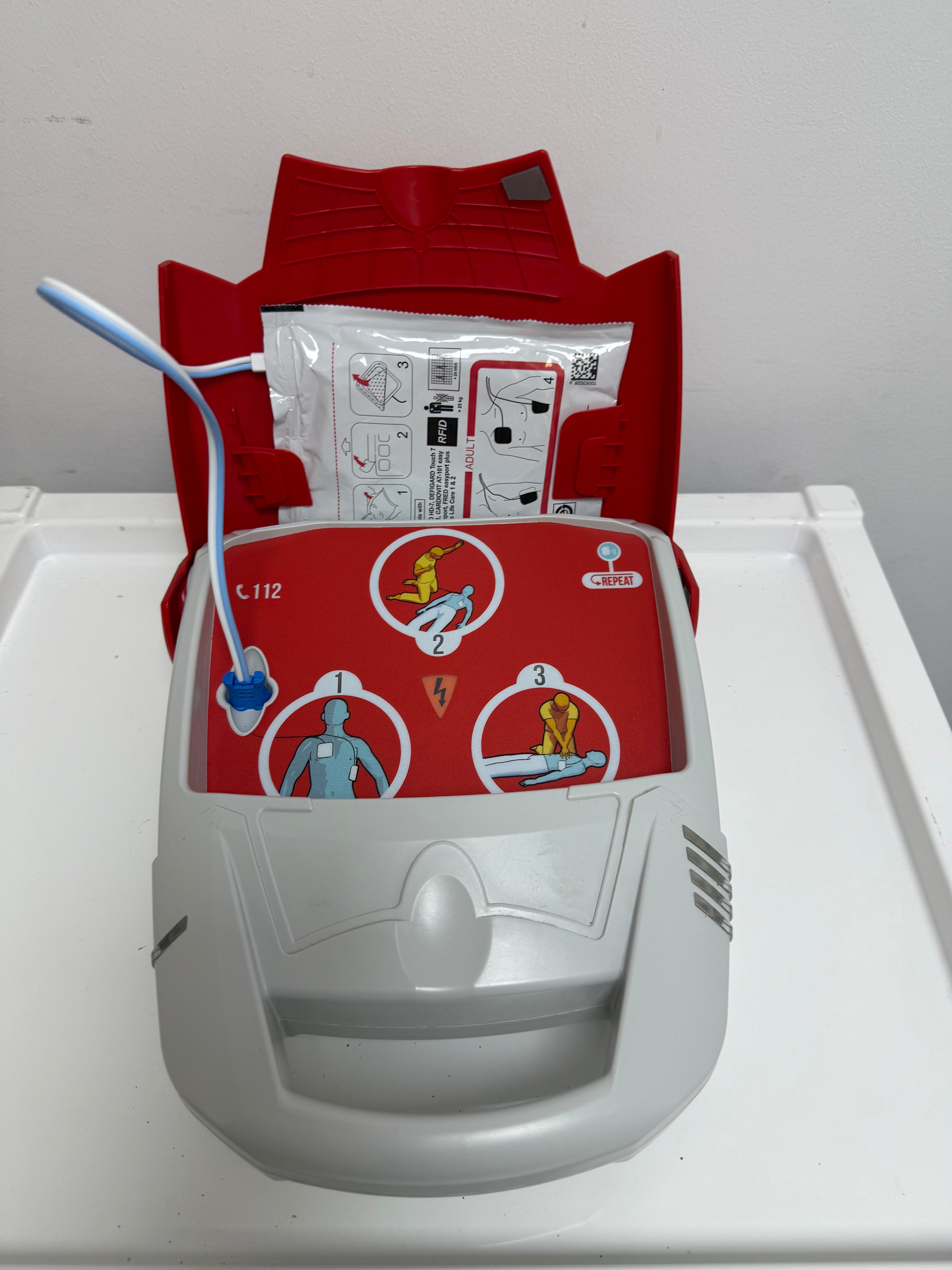 Front view of Schiller FRED PA-1 defibrillator showing control interface"