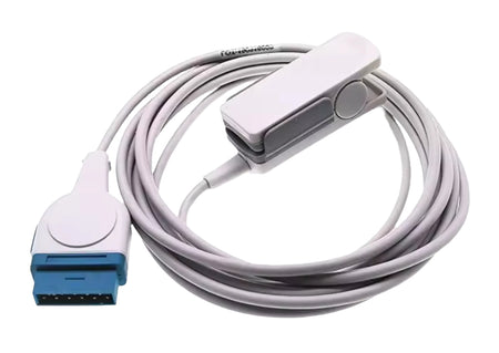 GE-compatible SpO₂ sensor with 11-pin connector and adult clip