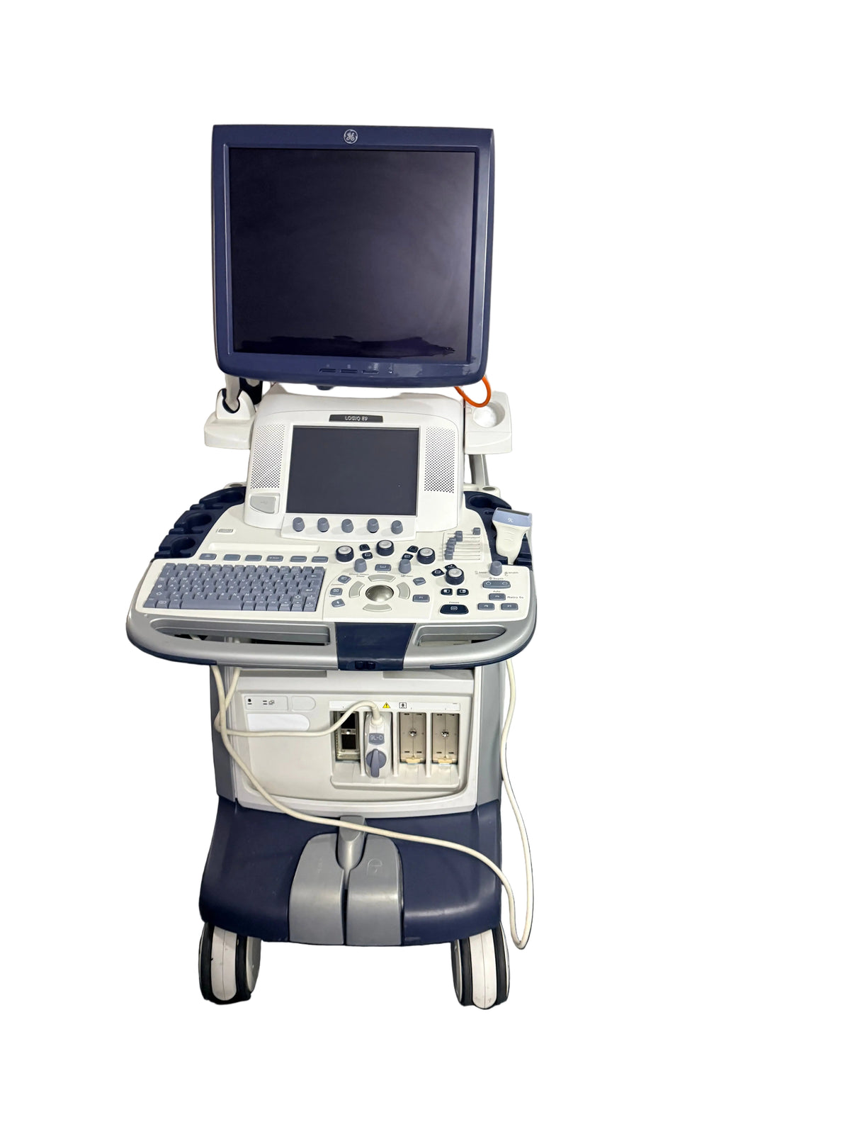 GE Logiq E9 Flat Screen Ultrasound Scanner Model 5205000-2 (2009) with Transducer (2014) SelfiMed UK
