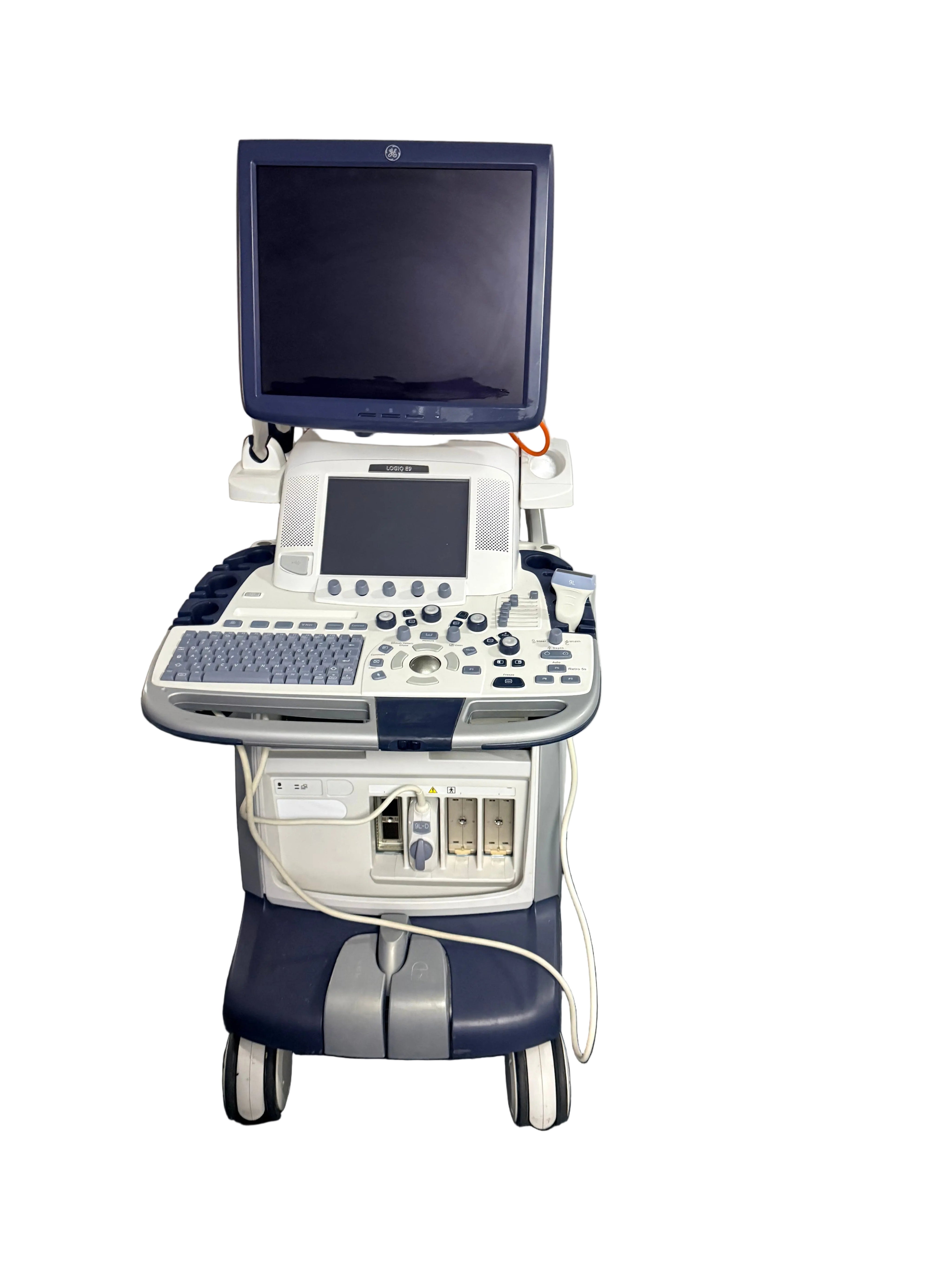 GE Logiq E9 Flat Screen Ultrasound Scanner Model 5205000-2 (2009) with Transducer (2014) SelfiMed UK