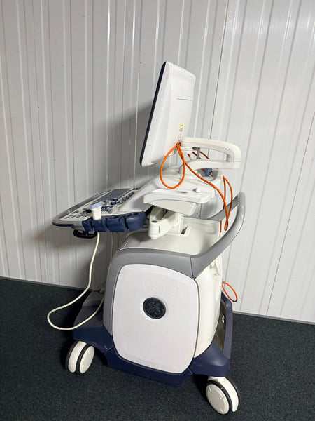 GE Logiq E9 Flat Screen Ultrasound Scanner Model 5205000-2 (2009) with Transducer (2014) SelfiMed UK