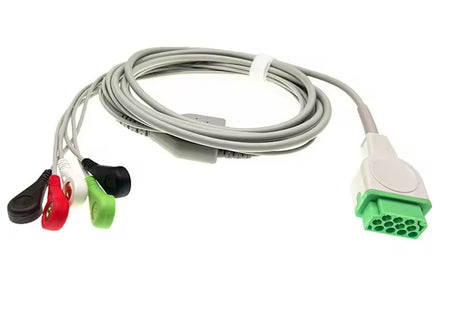 GE Marquette 11-pin snap ECG cable with lead wires for patient monitor