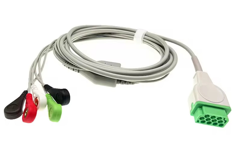 GE Marquette 11-pin snap ECG cable with lead wires for patient monitor