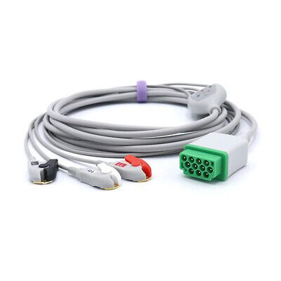 GE Marquette Patient Monitor 11 Pin Snap ECG Cable with 3-Lead Grabber