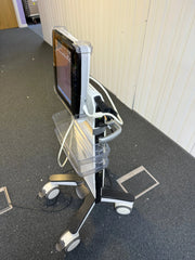 GE Venue scanner powered on, side view