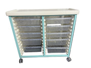 Hospital-grade trolley with two columns and wheels