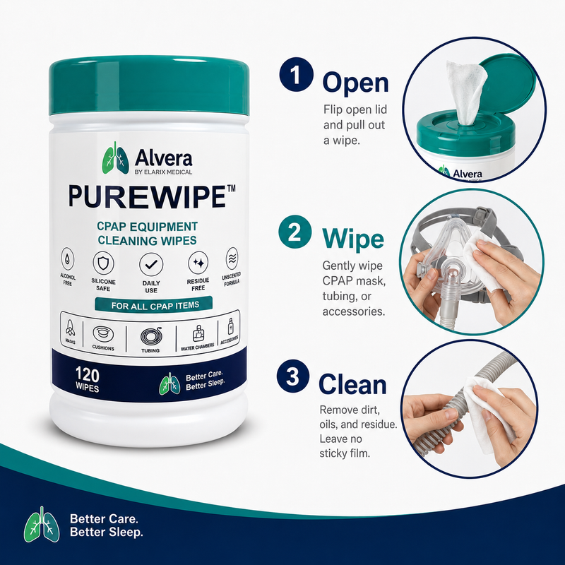 Alvera PureWipe CPAP Equipment Cleaning Wipes — 120 Wipe Tub SelfiMed UK